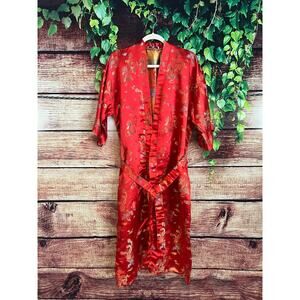 Vintage Kimono Robe 100% Silk Japanese Dragons Red Rainbow XXL PTP 24"